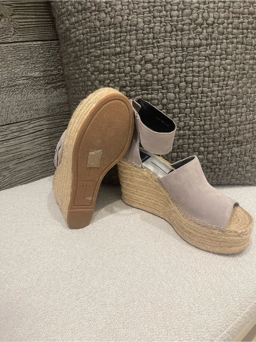 Dolce Vita Taupe Suede Espadrille Wedge Sandals with Ankle Strap